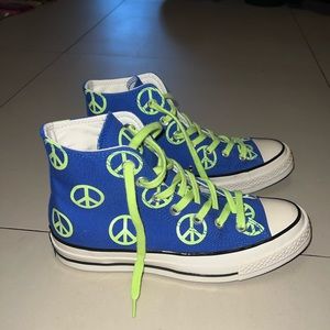 Brand new Converse - blue and green peace sign, mens size 5